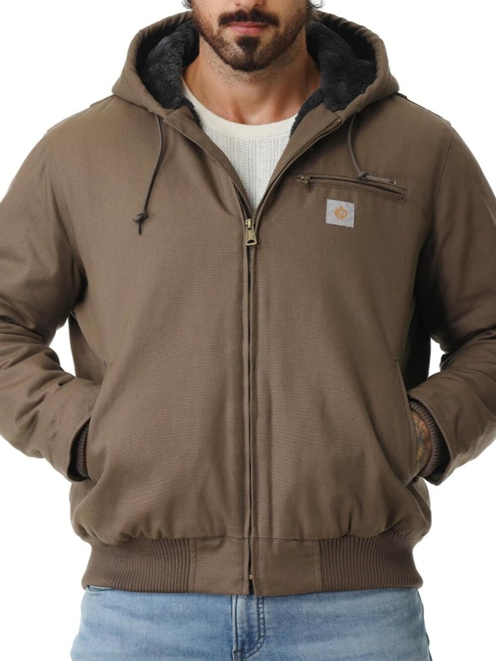 Men's Work Coat Washed Duck Fleece Lined Waterproof Workwear